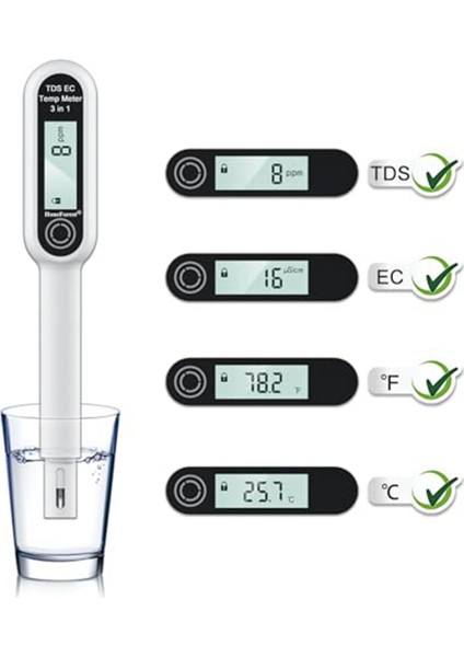 Tds Metre, Ec Metre, Termometre 3'ü Bir Arada, Doğruluk Tds Metre Dijital Su Test Cihazı, Çeşitli Sıcaklıklarda Her Zaman Doğru (Yurt Dışından)