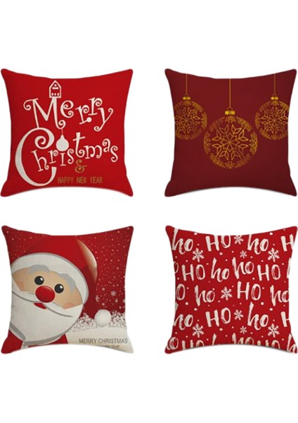 Noel Vitrin Kare Yastık Kılıfı Ev Dekor Keten Yastık Kılıfı Desen Hediye Için Yastık Kapakları 45X45 cm (Yurt Dışından)