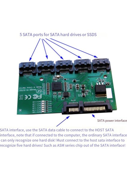 Sata Genişletme Kartı 1 Ila 5 Bağlantı Noktası Sata3.0 Denetleyici Kartı Anakart Sata Bağlantı Noktası Çoğaltıcı Yükseltici Kart Hub Adaptörü (Yurt Dışından)