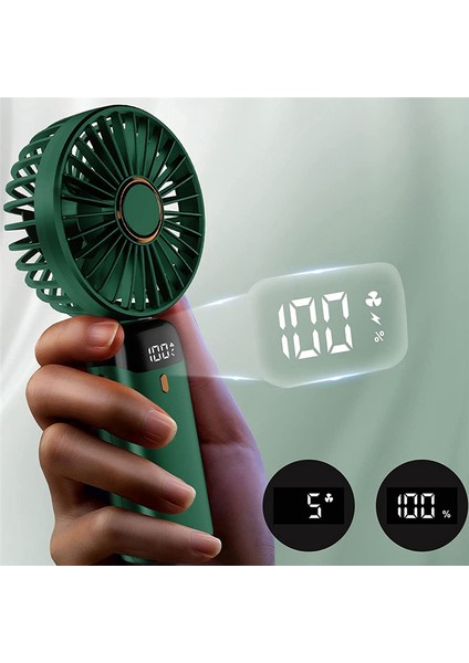 El Fanı, Mini Taşınabilir Kişisel Fan USB Şarj Edilebilir, Askılı ve Tabanlı Küçük Cep 5 Hız (Yeşil) (Yurt Dışından)