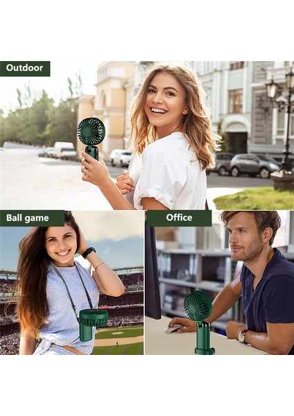 El Fanı, Mini Taşınabilir Kişisel Fan USB Şarj Edilebilir, Askılı ve Tabanlı Küçük Cep 5 Hız (Yeşil) (Yurt Dışından)