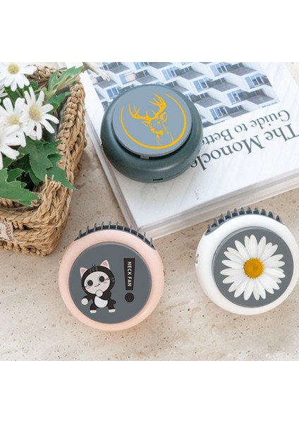 Asılı Boyun Fan Mini Kordon El USB Karikatür Hediye Fan, Yuvarlak Taşınabilir Beyaz (Yurt Dışından)
