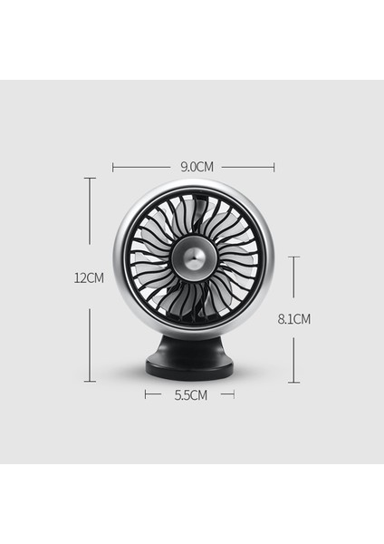 12 V 8 cm Elektrikli Araba Fanı 360 Derece Dönebilen 3 Hız Tek Kafa Otomatik Soğutma Hava Sirkülatörü Gümüş (Yurt Dışından)