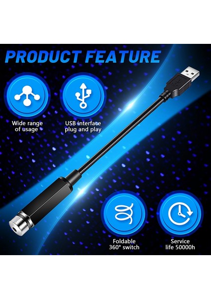 Adet Gece Lambası Projektör Araba Iç Aydınlatma Yıldızlı Lamba LED USB Powered Romantik Ev Çatı Araba Dekoru, Mor + Mavi (Yurt Dışından)