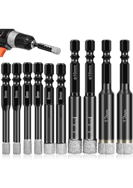 10 Adet Kuru Elmas Matkap Uçları Seti, 3/16 Inç 1/4 Inç 5/16 Inç 3/8 Inç 1/2 Inç Seramik Mermer Cam ile Uyumlu, Ahşap ile Uyumlu Değil (Yurt Dışından)