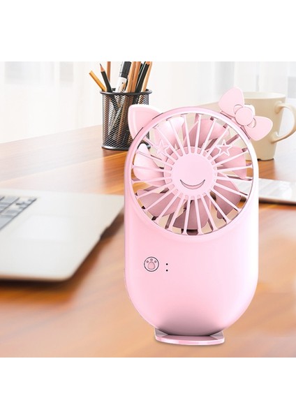 Pembe Karikatür Mini Taşınabilir Cep Fanı USB Şarj El/masaüstü Küçük (Yurt Dışından)