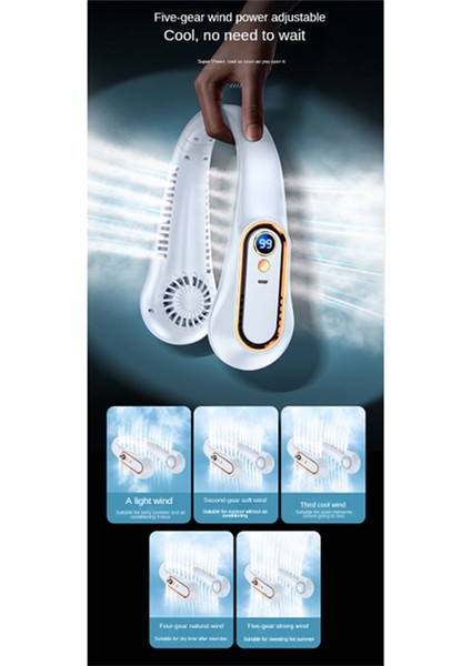 USB Şarj Elektrikli Fan Asılı Kablosuz Boyun Fan Taşınabilir Hava Soğutucu Fanlar Bladeless Şarj Edilebilir Sessiz Fanlar, C (Yurt Dışından)