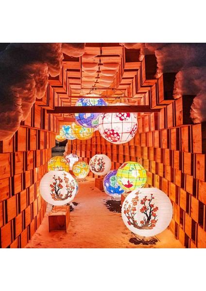 18 Paket 12 Inç Kırmızı Kiraz Çiçekleri Kağıt Fener Beyaz Yuvarlak Çin Japon Kağıt Lamba (Yurt Dışından)