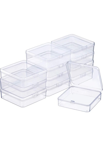Boncuklar ve Daha Fazlası Için Menteşeli Kapaklı 12 Paket Şeffaf Plastik Boncuk Saklama Kapları Kutusu (3,70 x 3,70 x 1,18 Inç) (Yurt Dışından)