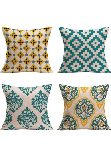 4'lü Paket Yastık Dekoratif Keten Kare Atma Yastık Kapakları Katı Yastık Kılıfları Geometrik Desen Ev Dekor Kanepe Yatak Odası Araba 18X18 Inç (Yurt Dışından)