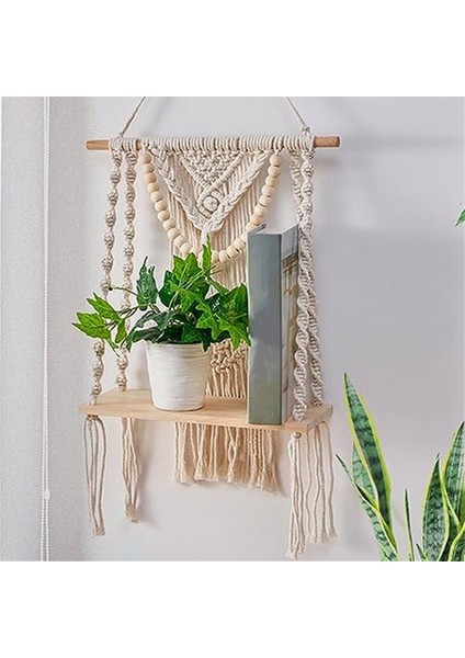 Makrome Duvar Asılı Raf Duvar Dekor Yatak Odası Dokuma Halat Makrome Duvar Sanatı Olarak Boho Banyo Raf Dekor (Yurt Dışından)