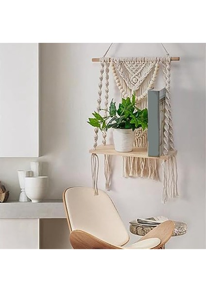 Makrome Duvar Asılı Raf Duvar Dekor Yatak Odası Dokuma Halat Makrome Duvar Sanatı Olarak Boho Banyo Raf Dekor (Yurt Dışından)