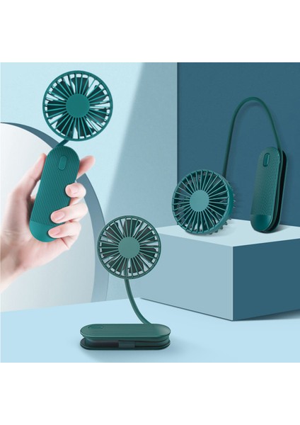 Giyilebilir Boyun Fanı USB Şarjlı Kişisel El Çok Fonksiyonlu Taşınabilir Sessiz Hava Soğutucu-Koyu Yeşil (Yurt Dışından)