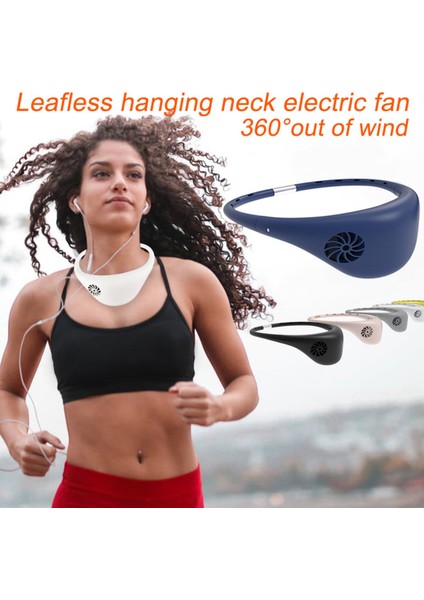 360 Derece Spor Hayranları Dış Mekan Giyilebilir Asılı Soğutma Için Taşınabilir Bladeless USB Boyun Fan Hava Soğutucu - Siyah (Yurt Dışından)