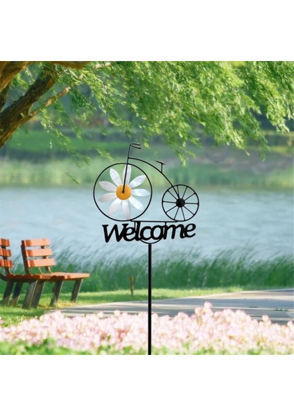 Rüzgar Spinner Metal 3D Fırıldak Hoş Geldin Yazısı Kazık Ön Kapı Dekor Bisiklet Standı Zanaat Açık Bahçe ve Bahçe Aksesuarları (Yurt Dışından)