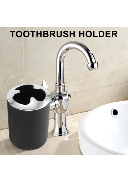 4 Adet Plastik Banyo Aksesuar Seti, Diş Fırçası Tutuculu Banyo Tuvalet Fırçası Aksesuarları Seti, Diş Fırçası Bardağı (Siyah) (Yurt Dışından)