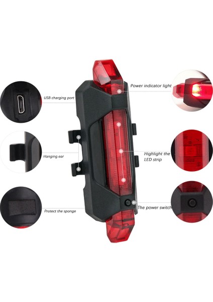 USB Şarj Bisiklet Uyarı Kuyruk Işık Bisiklet Şarj Kuyruk Işık Açık Sürme LED Vurgulamak Bisiklet Işık Kırmızı (Yurt Dışından)