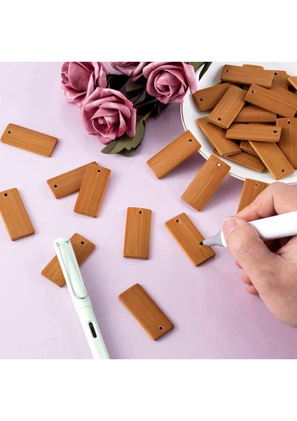 200 Adet 45X20MM Dikdörtgen Ahşap Etiketler Anahtarlık Yüzükler, Bambu Bitmemiş Ahşap Anahtarlık Etiketi (Yurt Dışından)