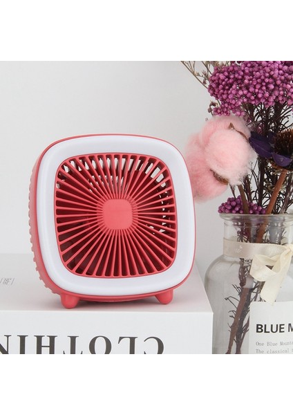 USB Masa Fanı, Ev Ofis Araba Dış Mekan Seyahati Için Yumuşak Gece Lambası Fanı ile 3 Hızlı Kişisel Küçük Masaüstü Masa Sessiz (Kırmızı) (Yurt Dışından)