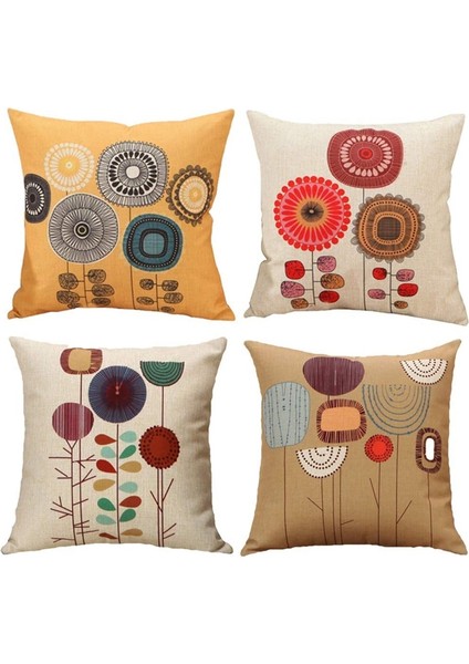Keten Atma Yastık Kılıfı Minder Örtüleri - Dekoratif Çiçek 18 x 18 Inç 4 Parçalı Set - Ev Ofis Için Mükemmel (Yurt Dışından)