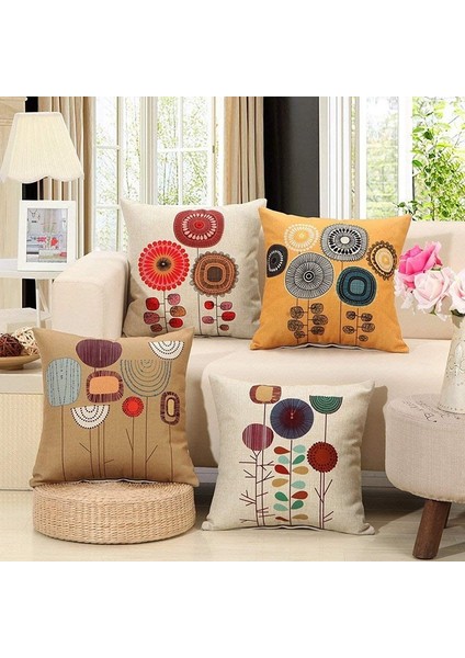 Keten Atma Yastık Kılıfı Minder Örtüleri - Dekoratif Çiçek 18 x 18 Inç 4 Parçalı Set - Ev Ofis Için Mükemmel (Yurt Dışından)