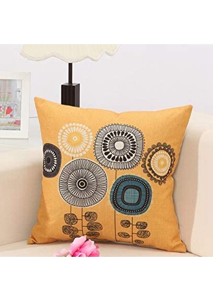Keten Atma Yastık Kılıfı Minder Örtüleri - Dekoratif Çiçek 18 x 18 Inç 4 Parçalı Set - Ev Ofis Için Mükemmel (Yurt Dışından)