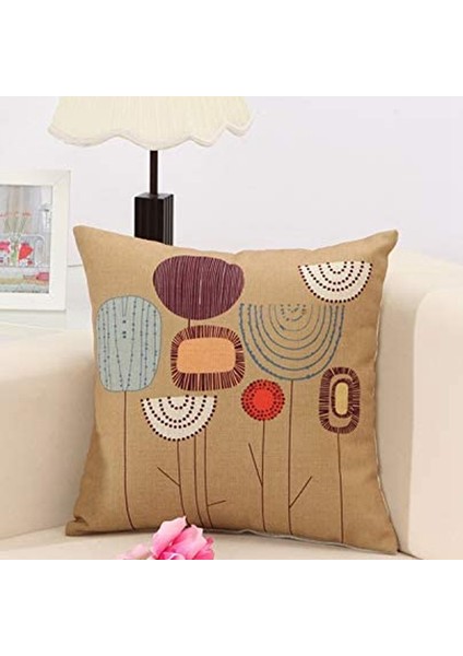 Keten Atma Yastık Kılıfı Minder Örtüleri - Dekoratif Çiçek 18 x 18 Inç 4 Parçalı Set - Ev Ofis Için Mükemmel (Yurt Dışından)