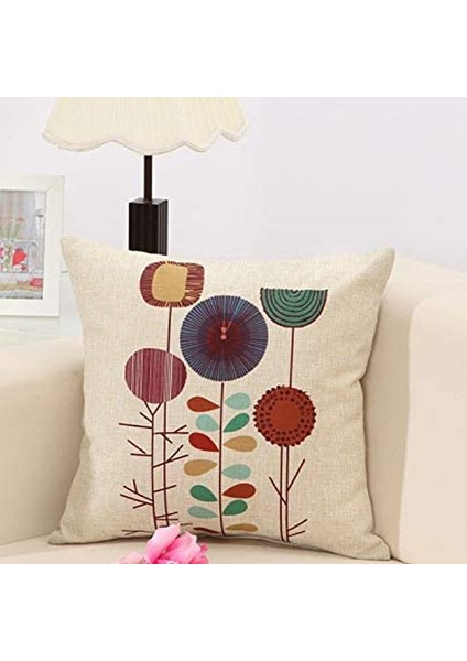 Keten Atma Yastık Kılıfı Minder Örtüleri - Dekoratif Çiçek 18 x 18 Inç 4 Parçalı Set - Ev Ofis Için Mükemmel (Yurt Dışından)