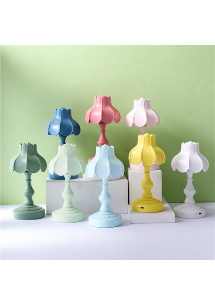 Avrupa Lotus Başucu Lambası Dekor Mini LED Gece Lambası Alışveriş Merkezi Odası Bar Ev Küçük Okuma Masası Işık-Gri Mavi (Yurt Dışından)