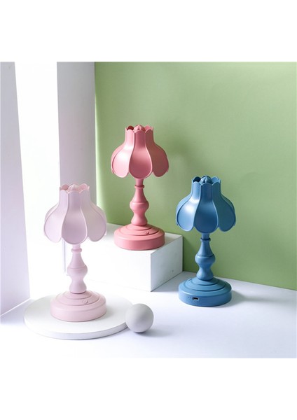 Avrupa Lotus Başucu Lambası Dekor Mini LED Gece Lambası Alışveriş Merkezi Odası Bar Ev Küçük Okuma Masası Işık-Gri Mavi (Yurt Dışından)