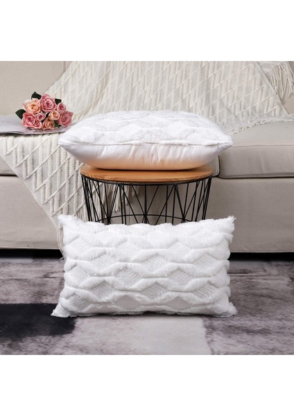 Adet Yumuşak Peluş Dekoratif Yastık Kapakları Lüks Tarzı Atmak Yastık Kılıfı Yastık Kabuk Kanepe Yatak Odası Için Beyaz 12X20 Inç (Yurt Dışından)