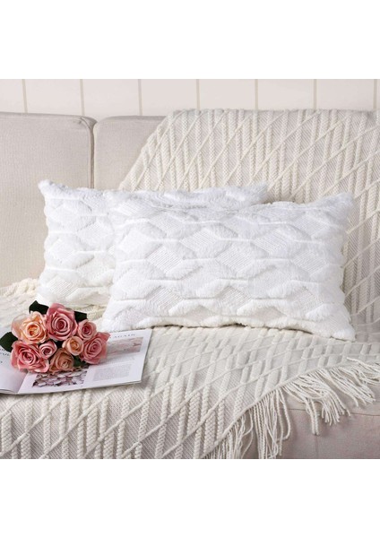 Adet Yumuşak Peluş Dekoratif Yastık Kapakları Lüks Tarzı Atmak Yastık Kılıfı Yastık Kabuk Kanepe Yatak Odası Için Beyaz 12X20 Inç (Yurt Dışından)