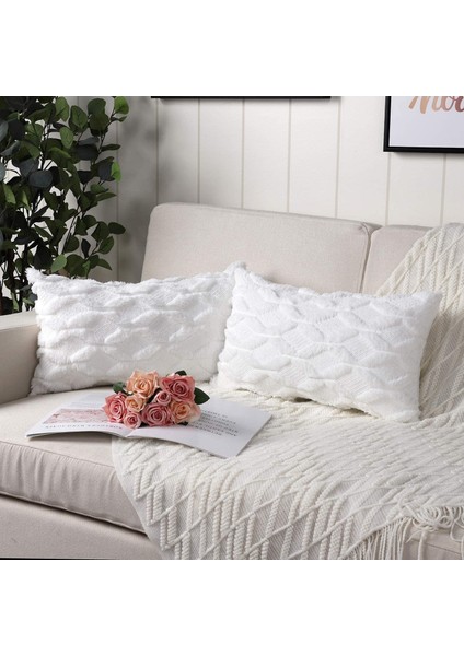 Adet Yumuşak Peluş Dekoratif Yastık Kapakları Lüks Tarzı Atmak Yastık Kılıfı Yastık Kabuk Kanepe Yatak Odası Için Beyaz 12X20 Inç (Yurt Dışından)