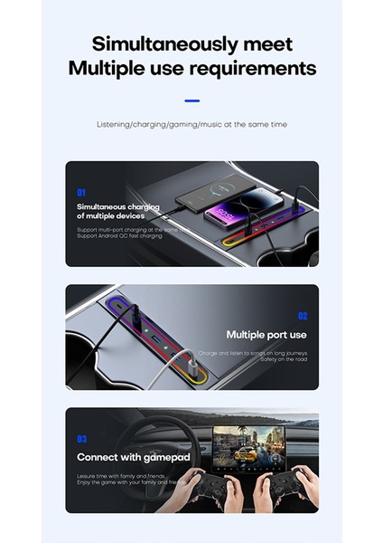 Model Y Aksesuarlarıyla Uyumlu Akıllı Bağlantı Istasyonu 2023 Model 3 5 Portlu 27W LED Işıklı Hızlı Şarj Cihazı Şant Hub (Yurt Dışından) indirimleri
