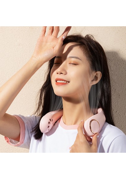 Mini Fan Kullanışlı Asılı Boyun USB 5V Şarj Edilebilir Taşınabilir Yapraksız Hava Soğutucu Kablosuz Akıllı Asılı-B (Yurt Dışından)