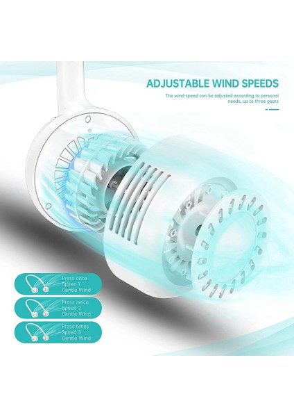 Taşınabilir Boyun Asma Fanı, Ücretsiz Ayarlama Kişisel Soğutma Spor, Ofis Için Uzun Süreli USB Şarjı (Yurt Dışından) indirimleri