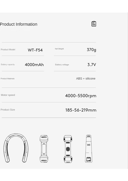 Taşınabilir Boyun Fanı USB Şarj Edilebilir Bladeless 4000 Mah Soğutma Yarı Iletken Yaz-Mavi Için Sessiz (Yurt Dışından)