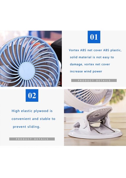 D601S Klipsli Fan, USB Güç Kaynağı, 2 Hızlı 360 Derece Dönen Masaüstü Fanı, Kablolu Versiyon (Safir Mavi, USB Tipi) (Yurt Dışından)