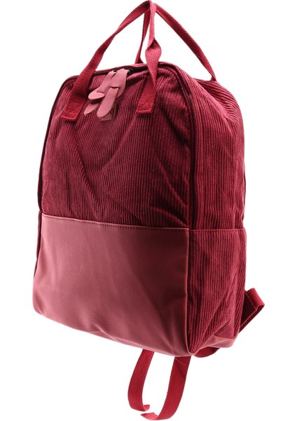Edebi Kadife Sırt Çantası Kadın Basit Düz Renk Sırt Çantası Üniversite Lise Öğrencileri Şerit Kırmızı (Yurt Dışından)