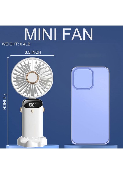 Mini El Fanı, Taşınabilir Kişisel Fan Asılı Boyun 90° Ayarlanabilir USB Şarj Edilebilir Küçük Masa Beyaz (Yurt Dışından)