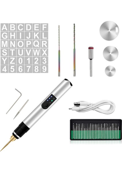 36 Şablonlu Elektrikli Gravür Kalemi, 35 Uçlu 25W Kablosuz Gravür Aleti, USB Şarj Edilebilir (Yurt Dışından)