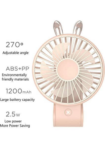 Mini Tavşan Fanı Şarj Edilebilir USB Taşınabilir El 3 Hızlı Kullanışlı Küçük Masaüstü Soğutma Soğutucu Pembe (Yurt Dışından)