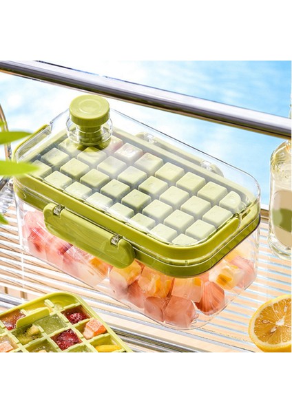 Buz Tepsisi Preslenmiş Buz Saklama Kutusu Dondurucu Kare Buz Küpü Kalıbı Kapaklı Ev Buz Yapıcı Kutusu Tepsi ve Kepçeli (Yeşil) (Yurt Dışından) fırsatları