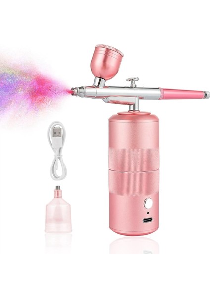 Airbrush Seti Makinesi, Şarj Edilebilir El Tipi Airbrush, Tırnak Sanatı Için Profesyonel Akülü Hava Fırçası, Makyaj, (Pembe) (Yurt Dışından)