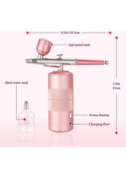 Airbrush Seti Makinesi, Şarj Edilebilir El Tipi Airbrush, Tırnak Sanatı Için Profesyonel Akülü Hava Fırçası, Makyaj, (Pembe) (Yurt Dışından)