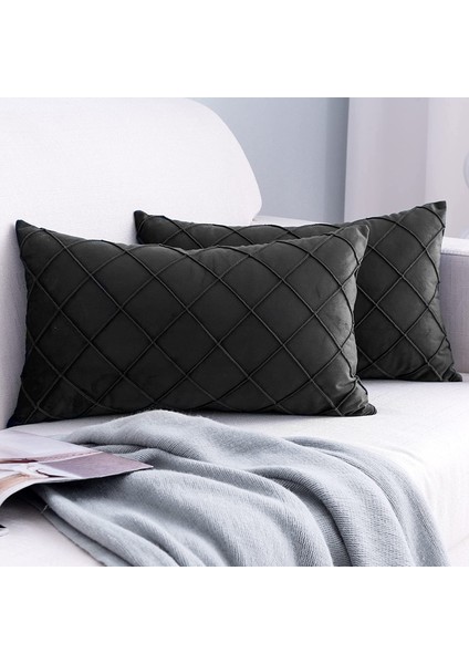 Kadife Atmak Yastık Kapakları 12X20 Inç, 2 Set Dekoratif Yastık Kılıfı Kanepe Kanepe Yatak Odası Araba-Siyah (Yurt Dışından)