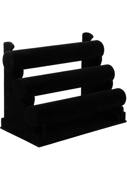 Siyah Kadife 3 Katmanlı Saat Bilezik Bilezik Takı Ekran Standı Ahşap Bilezik Saat Bilezik Depolama Raf Standı (Yurt Dışından)