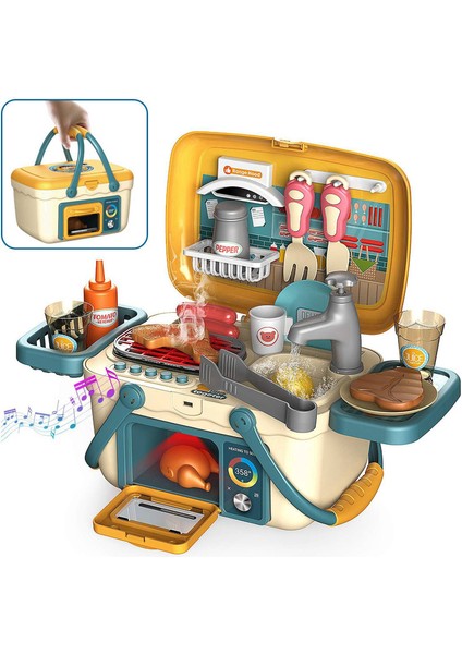 Çocuklar Barbekü Izgara Playset Piknik Mutfak Sepeti Müzikli ve Işıklı Oyuncaklar Oyna Yiyecekleri Pişirme Rol Oynama Oyuncakları (Yurt Dışından)