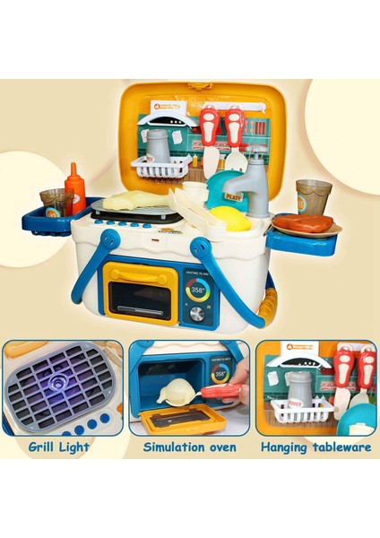 Çocuklar Barbekü Izgara Playset Piknik Mutfak Sepeti Müzikli ve Işıklı Oyuncaklar Oyna Yiyecekleri Pişirme Rol Oynama Oyuncakları (Yurt Dışından)