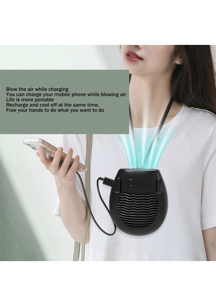 Güç Bankası Kişisel El Kliması Elektrikli Fan 6500 Mah Şarj Edilebilir Asılı Bel Giyilebilir, Siyah (Yurt Dışından)
